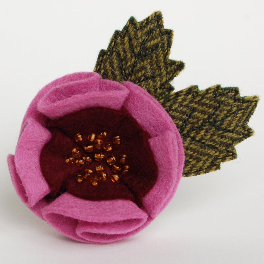 Double Pink Rose Brooch