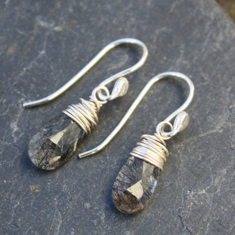 Silver wrapped rutilated quartz earrings