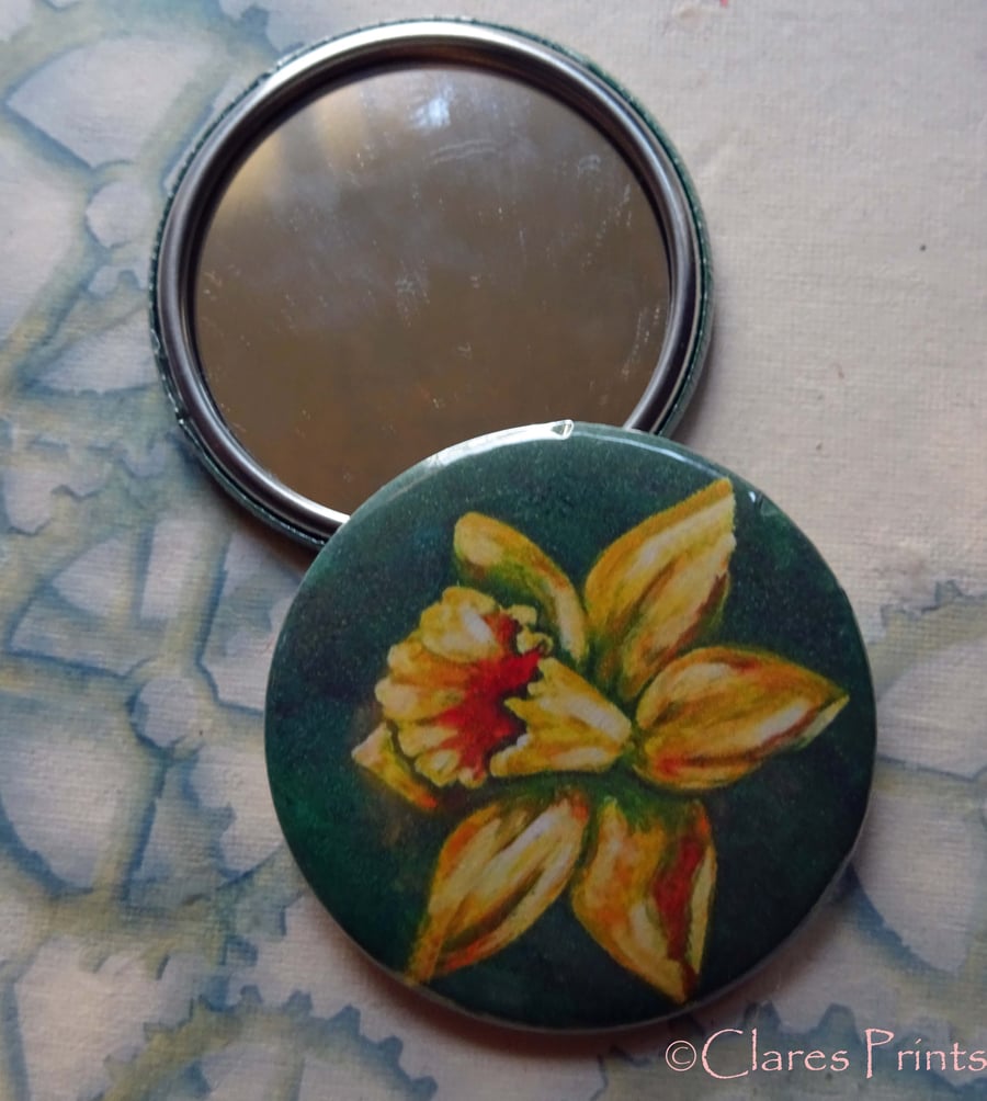 Daffodil Flower Art 58mm Pocket Mirror Floral 