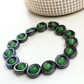 Gemstone stretch bracelet green aventurine donut hematite