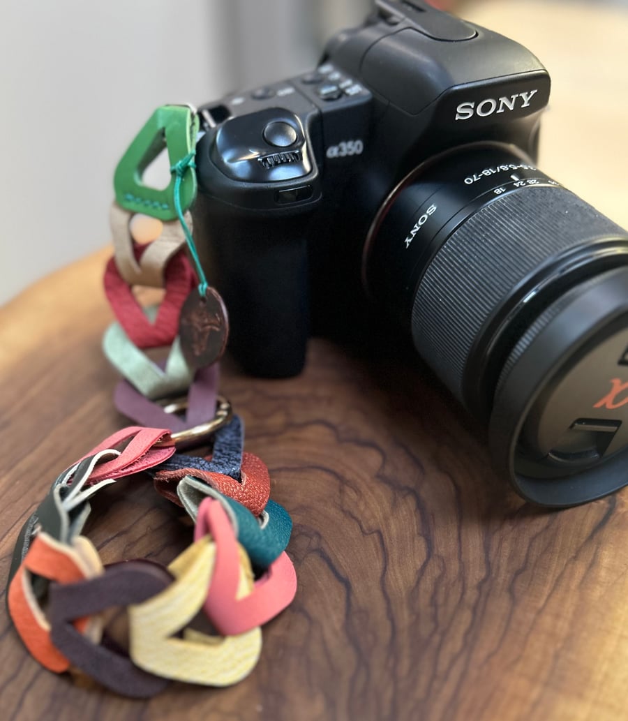 Leather camera wrist strap multicoloured