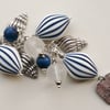 Handbag Charm Blue and White Striped Bead  Silver Shell Themed  KCJ1629