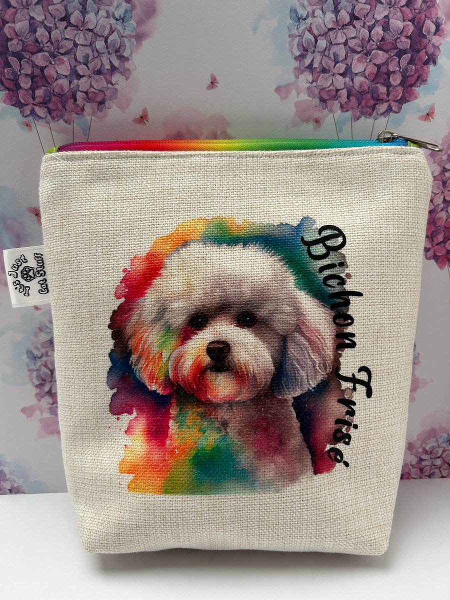 Bichon Frise rainbow print zipped pouch perfect birthday gift for women