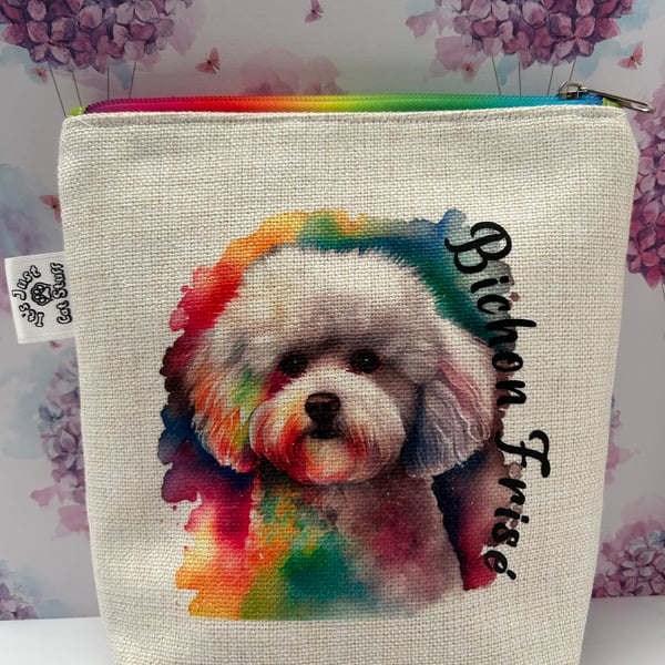 Bichon Frise rainbow print zipped pouch perfect birthday gift for women