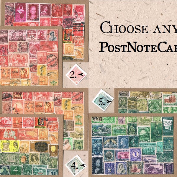 CHOOSE ANY 4 COLLAGE NOTECARDS, mixed card set - Postage Stamp Print
