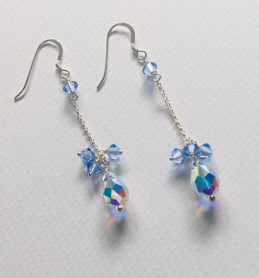 Swarovski crystal and sterling silver chain earrings