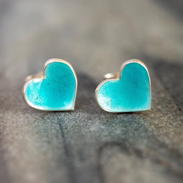 Heart Earrings - Handmade Sterling Silver (Plain or Choose from 26 enamels)
