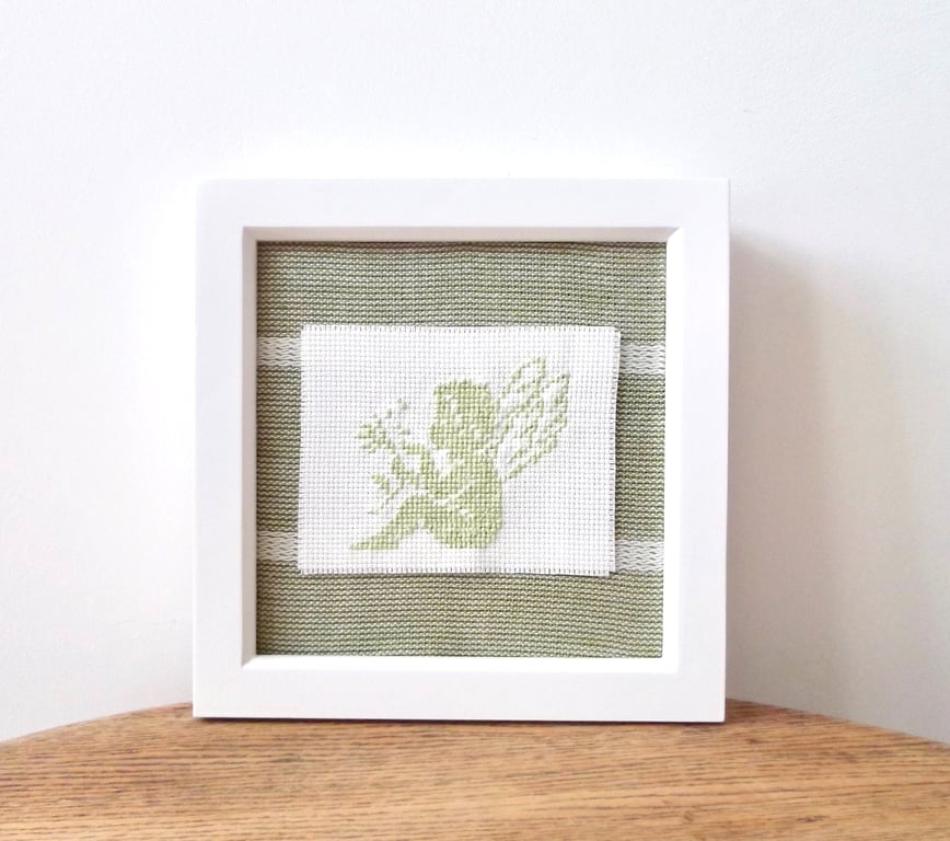 Framed Embroidered Nursery Wall Art Featuring  Green Fairy and Dandelion