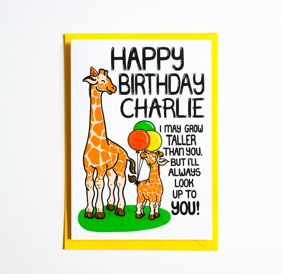 Personalised Giraffe Birthday Card From A Child