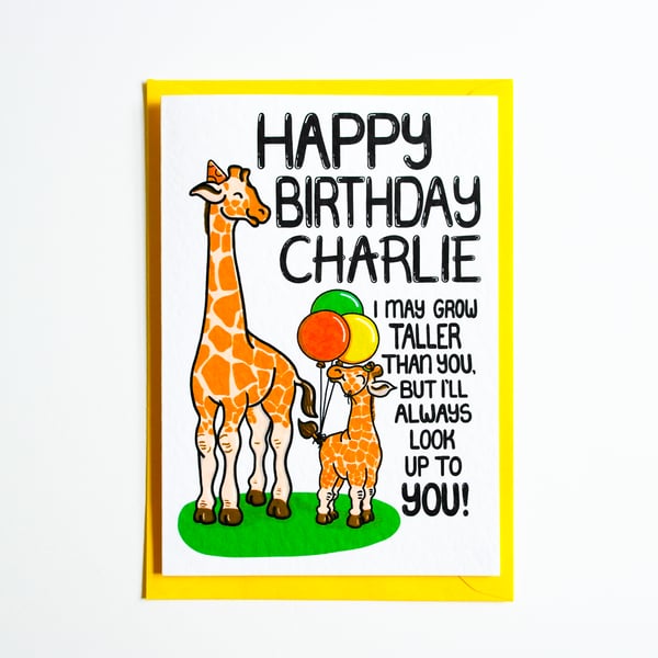 Personalised Giraffe Birthday Card From A Child