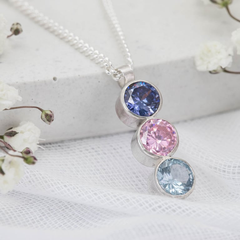 Trio Birthstone Pendant Necklace