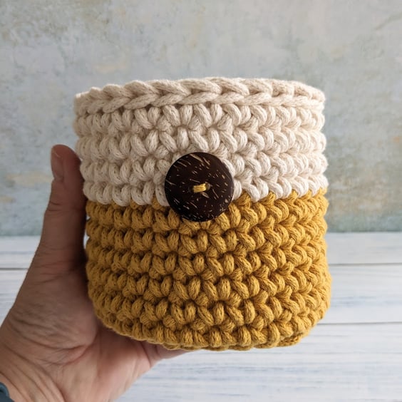 Crochet container, home decor, plant pot cover, new home gift, free postage
