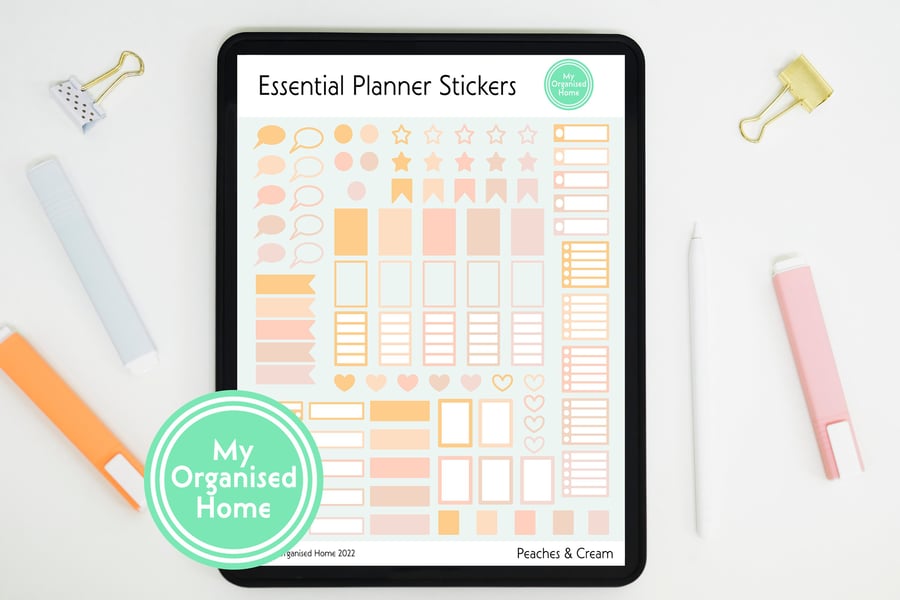 Essentials Digital Planner Stickers - PNG & GoodNotes Elements file - Peaches an