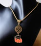 Floral Charm with Enamelled Black Cat & Pumpkin Pendant Necklace