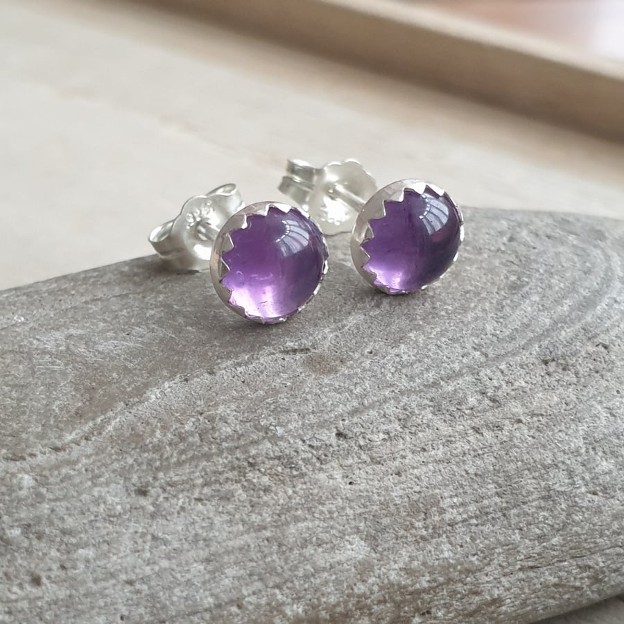 Amethyst stud earrings, February birthstone gift, Deep purple gemstones