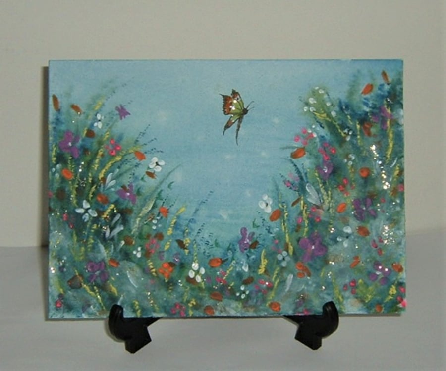 art painting garden glitter butterfly mixed media fantasy ( ref F 898 )