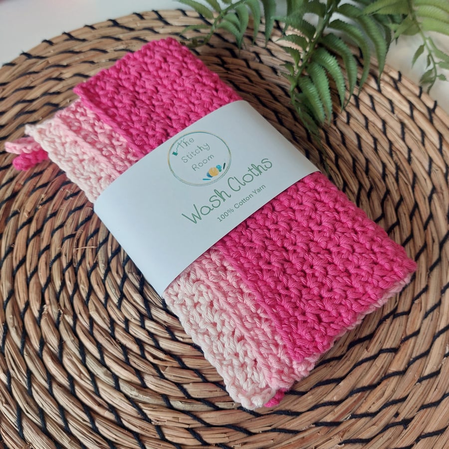 Crochet 100% Cotton Washcloths Set of 3