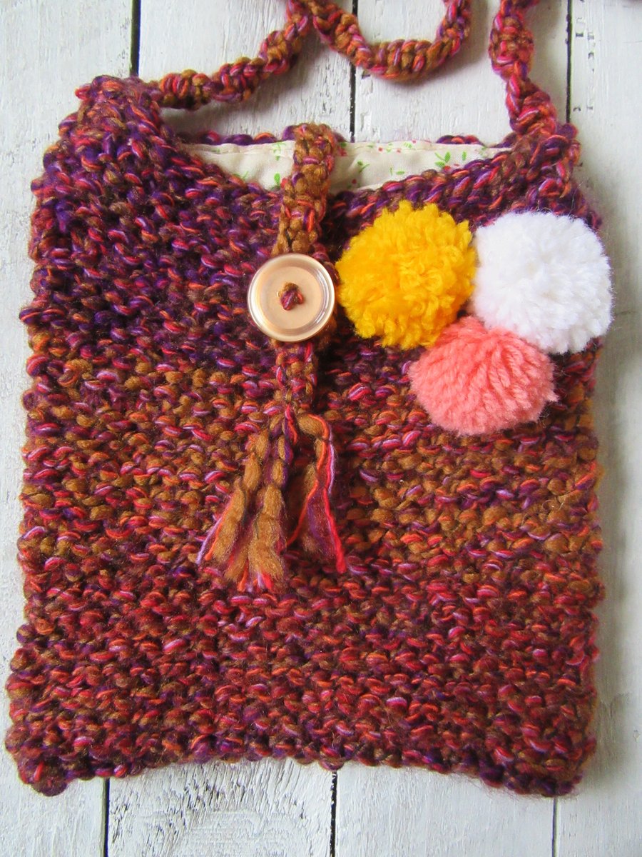 Crochet bag, pompom bag, gift for girls, gift for niece, gift for granddaughter 