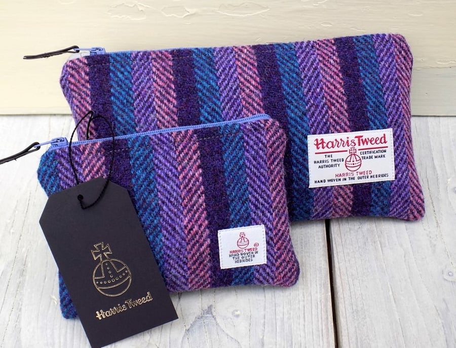 Harris Tweed gift set. Clutch and coin purse in striped herringbone