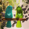 Fused glass Love Birds - Emerald & Green