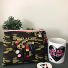 War Paint Makeup Bag Makeup Pot Compact Mirror Handmade - Army Girl Gift War Pai