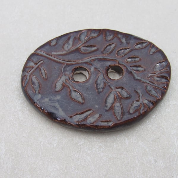Large Dark Amethyst Sprig Oval Handmade Ceramic Button