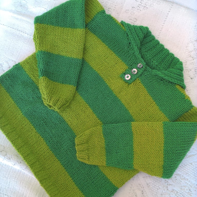Green Striped Knitted Rugby Shirt, Childrens Clothes, Childs Green Jumper
