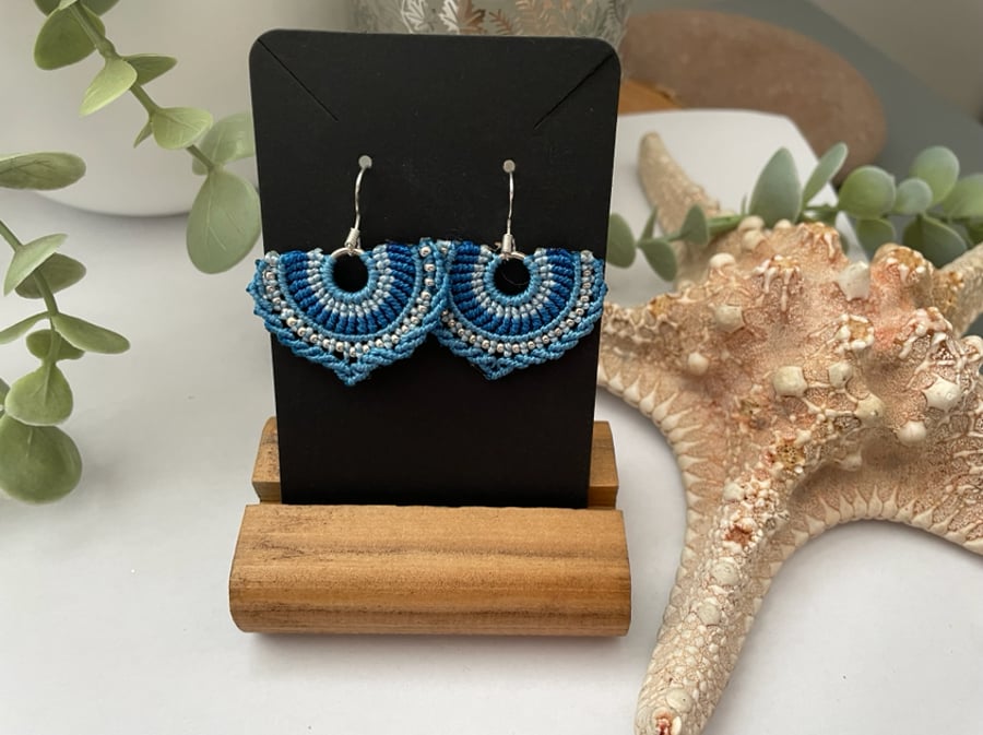 Gorgious boho inspired micro macrame beaded fan earrings 