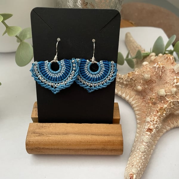 Gorgious boho inspired micro macrame beaded fan earrings 