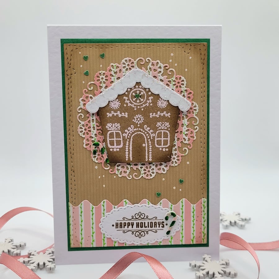 Gingerbread House Christmas Card - Happy Holidays retro vibe 