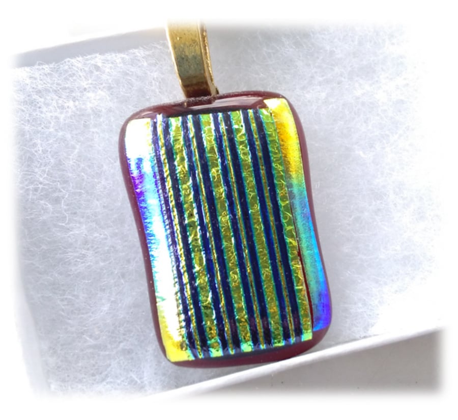 Dichroic Glass Pendant  016 Red Teal gold handmade fused cabochon 