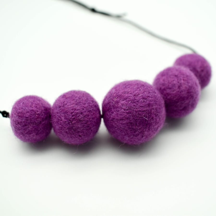 SOLD - Felted bead necklace in purple merino wool