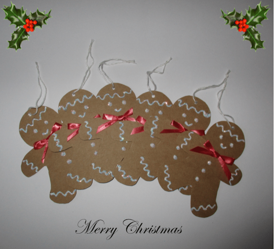 Sparkly Gingerbread Men Tags - Set of 6 - Decorations - Handmade