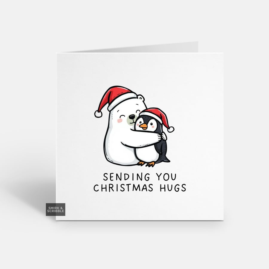 Unique Funny Christmas Card - Cute Xmas Greeting - Bear & Penguin 
