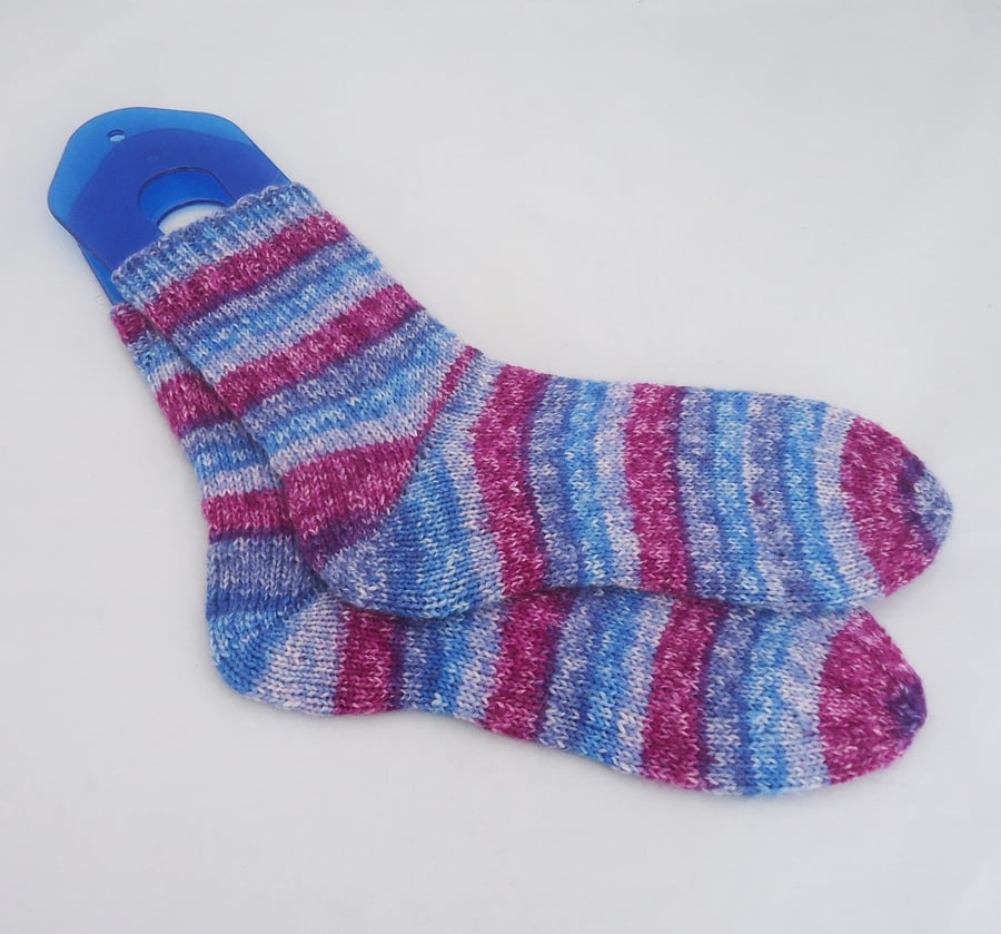 Hand Knit Women Socks, Wool Women Socks, Stripe Women Socks