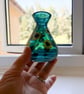 Small Blue Glass Vase Hand Painted With Sunflowers  - Image 5