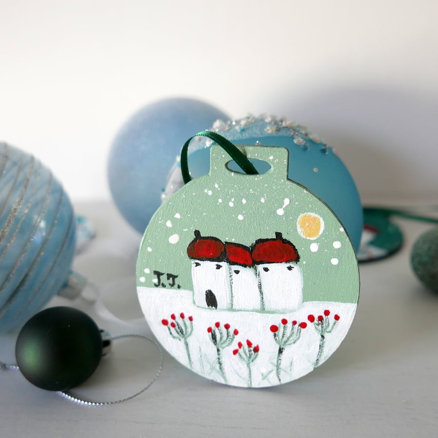 Mint Green Christmas Decoration, Cottage Bauble, Landscape Tree Ornament