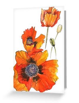 Poppies blank card reproduced from my original ink painting