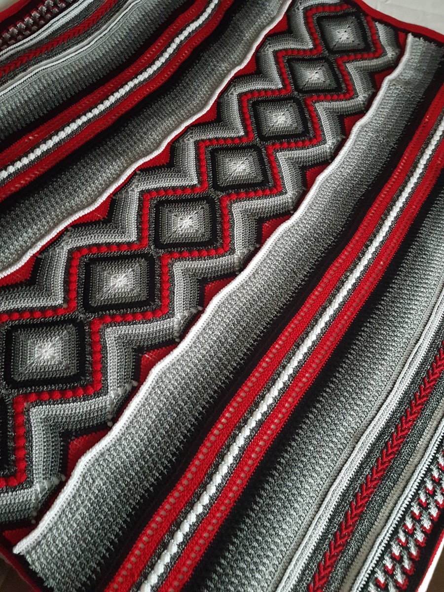 Arizona Large Handmade Crochet Blanket, Throw, Black, Red, Greys and White,  Meas