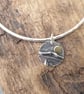 Sterling silver textured bangle with coastal scene charm - Image 2