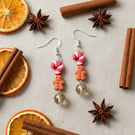 Christmas Earrings Polymer Clay Gingerbread Candycane Dangle Drop Jewellery