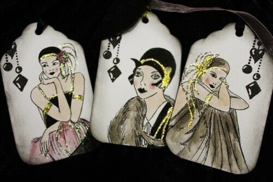Art Deco Sparkly Ladies Gift or Favour Tags - Set of 6