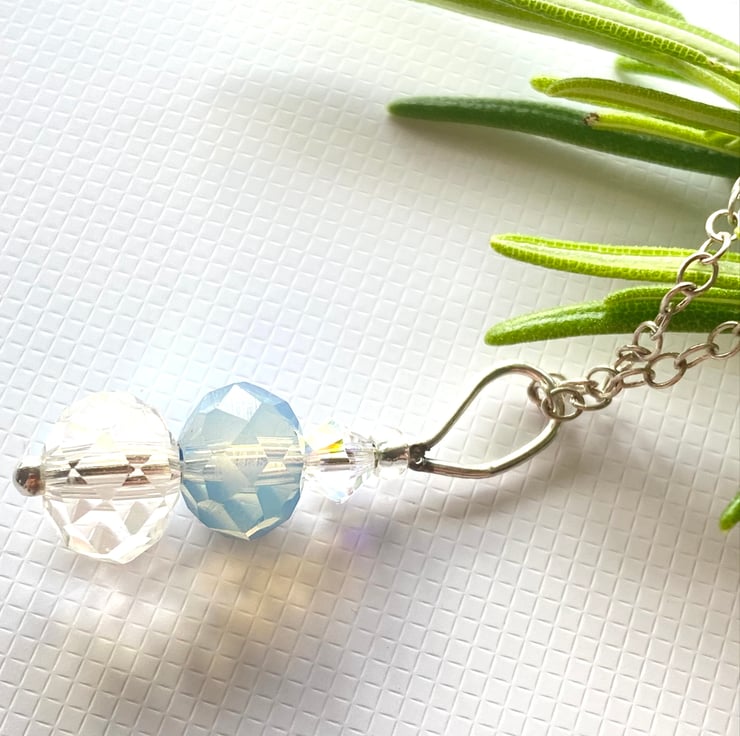 Silver crystal drop Pendant 18" necklace o... Folksy