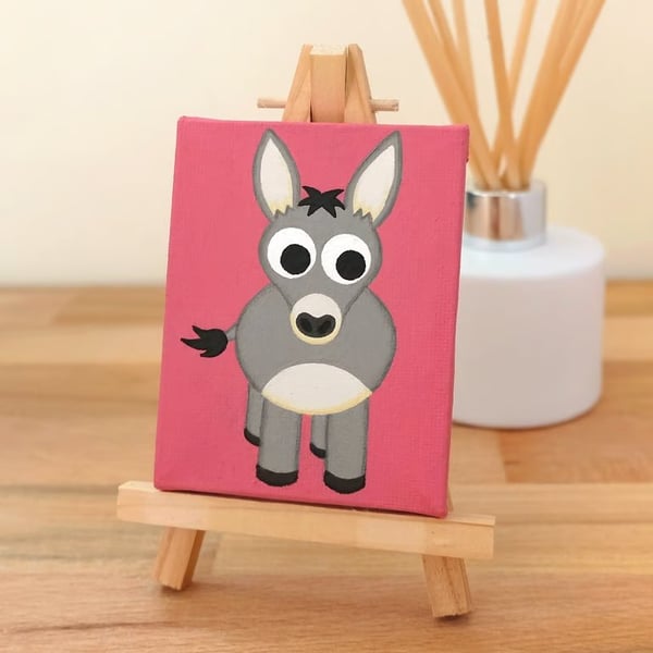 Cute Grey Donkey Mini Painting - original art gift for equine lovers