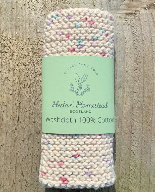 Hand Knitted Reusable Cotton Cloth. Washcloth. Facecloth. Flannel. Dishcloth.