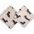 Dachshund Coasters Pair of Sausage Dog Black Drink Mats