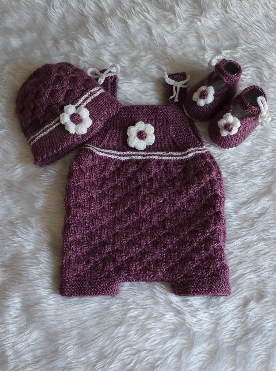 Baby hand knitted outfit - romper set