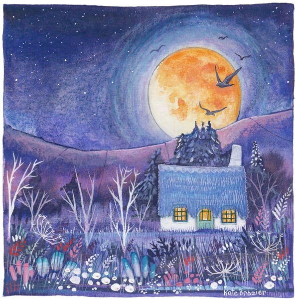 Harvest Moon Cottage - A5 Signed Limited Edition Print. Autumn. Harvest.