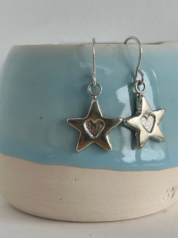 Love Stars - fine silver with sterling silver earwires
