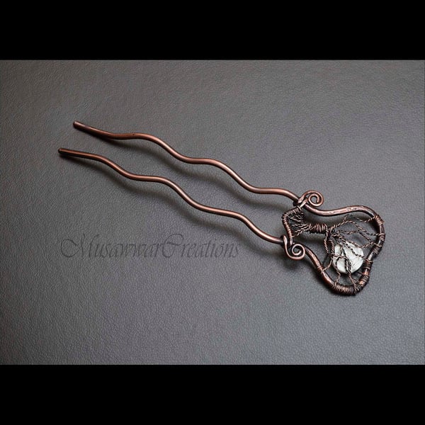 Elegant and heavy duty Tree of life Hair Fork, full moon howlite hair fork 